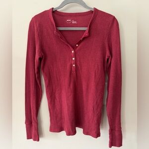 Aerie Long Sleeve Ribbed Henley Top - Red